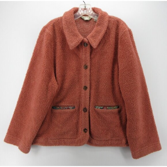 VINTAGE Orvis Jacket Large Salmon Sherpa Fleece Teddy Tapestry Trim * - Picture 1 of 13